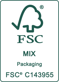 FSC MIX Packaging antspaudas, licencijos numeris FSC® C143955.