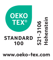 STANDARD 100 by OEKO-TEX® S21-3106 Hohenstein sertifikato logotipas.