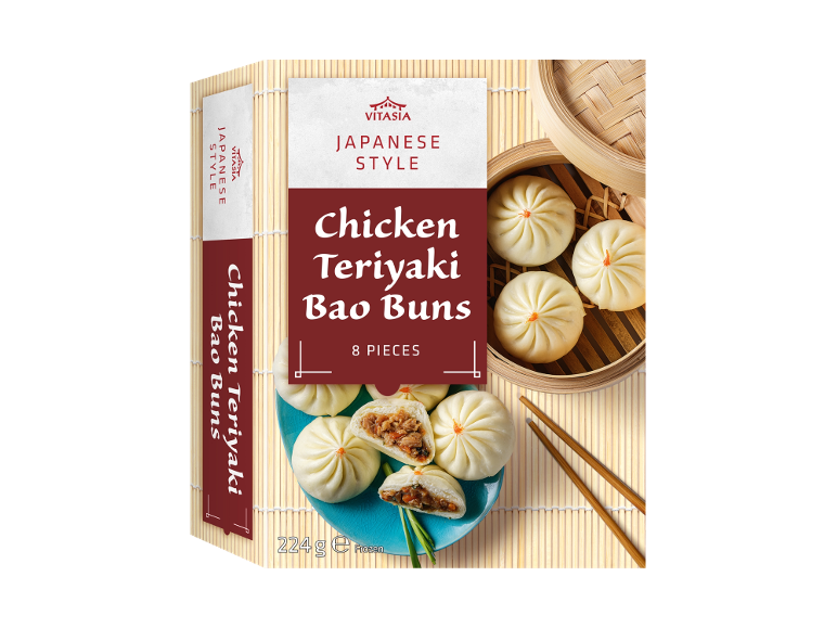 VITASIA vištienos teriyaki bao bandelės, 8 vnt., 224g, šaldytos.