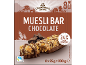 Muesli batonėliai su šokoladu, 8 vnt., su 24% pieniško šokolado ir Fairtrade ženklu.