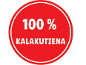 Raudona apvali etiketė su baltu tekstu 100% KALAKUTIENA