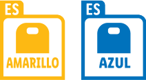 Dvi etiketės su tekstu „ES AMARILLO“ ir „ES AZUL“.