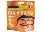 Šaltyje džiovinti 100 % mango griežinėliai spalvingoje oranžinėje pakuotėje.