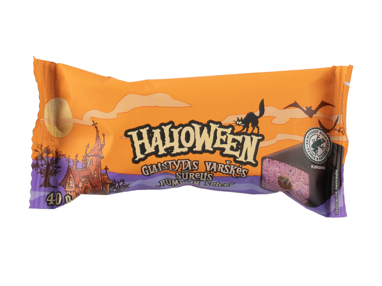 Glaistytas varškės sūrelis 'Halloween' su 'Pumpkin Spice' skoniu, 40g.