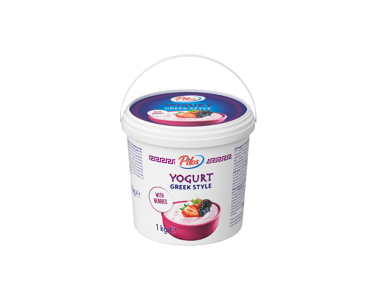 Graikiško stiliaus jogurtas su uogomis, 1 kg pakuotė.