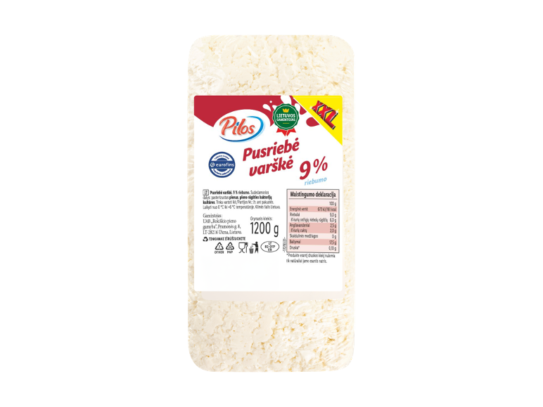 Pilos pusriebė varškė, 9 % riebumo, 1200 g pakuotė