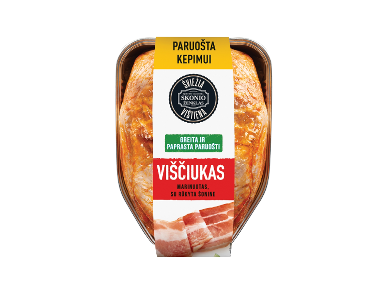 Marinuotas viščiukas su rūkyta šonine, paruoštas kepimui