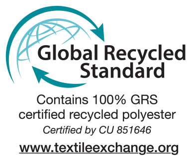Global Recycled Standard antspaudas: Sudėtyje yra 100% GRS sertifikuoto perdirbto poliesterio, sertifikuota CU 851646.