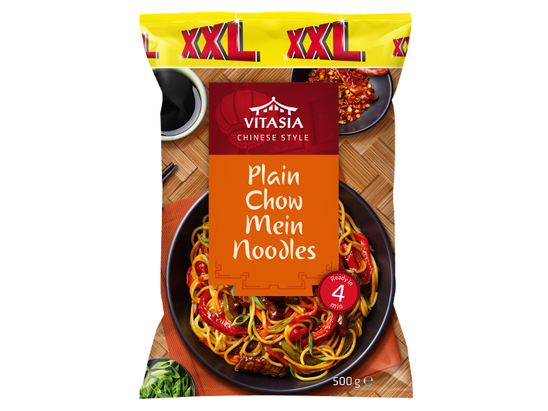 XXL pakuotė Plain Chow Mein makaronų, paruošiamų per 4 minutes.