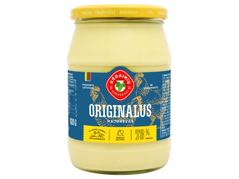 Stiklainis originalaus majonezo su 73 % riebumu, 420 g