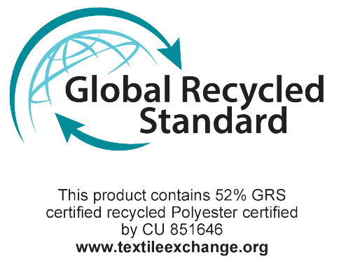 Global Recycled Standard: 52% GRS sertifikuoto perdirbto poliesterio, sertifikuoto CU 851646.