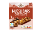 Šokoladiniai musli batonėliai, 8 vnt., 200g, su Fairtrade kakava ir maistine informacija.