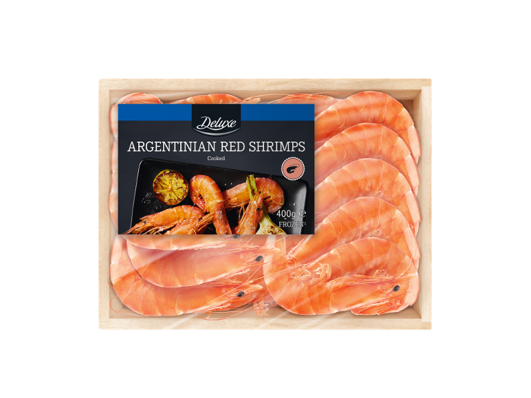Dėžutė virtų argentinietiškų raudonųjų krevečių, 400g, šaldytos.
