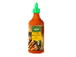 Sriracha garstyčių padažo butelis tailandietišku stiliumi, puikiai tinka mėsai, žuviai, ryžiams ir kitiems patiekalams.