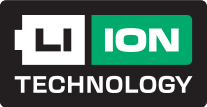 Li-Ion TECHNOLOGY logotipas, nurodantis ličio jonų baterijų technologiją.