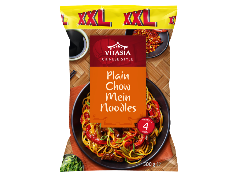 XXL Plain Chow Mein makaronai, kinietiško stiliaus, paruošiami per 4 minutes, 500g.