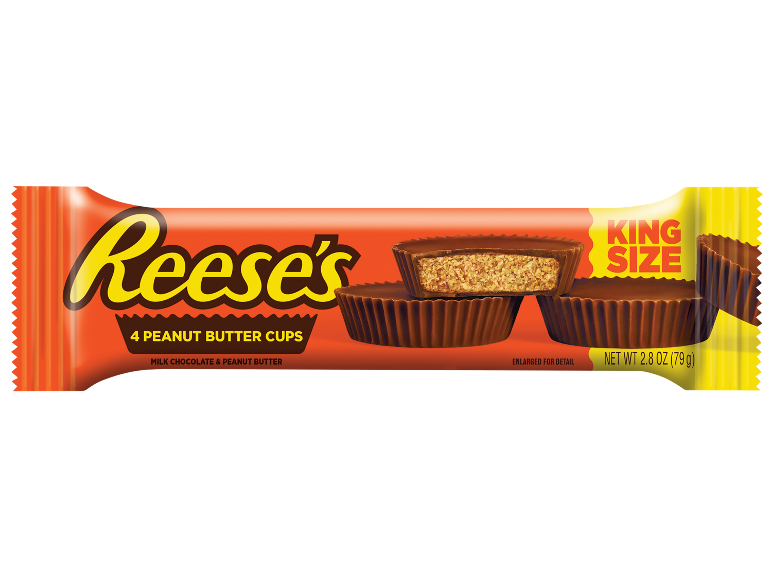 King size šokoladiniai žemės riešutų sviesto puodeliai, 4 vnt., 79g.