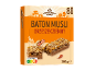 Muesli batonėlių dėžutė su žemės riešutų skoniu, rodanti batonėlį ir Nutri-Score A.
