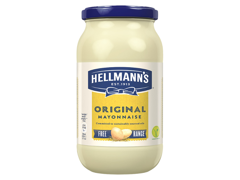 'Hellmann's Original' majonezas stikliniame indelyje su mėlynu dangteliu