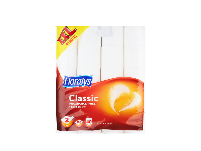'Floralys Classic' bekvapis 2 sluoksnių tualetinis popierius, 40 ritinėlių pakuotė