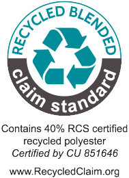 Recycled Blended Claim Standard etiketė: Sudėtyje yra 40% RCS sertifikuoto perdirbto poliesterio.