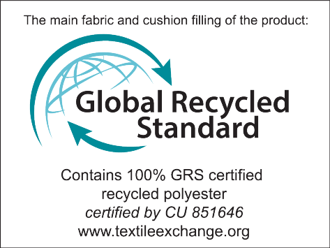 Etiketė: Global Recycled Standard, 100% perdirbtas poliesteris, sertifikuotas CU 851646.