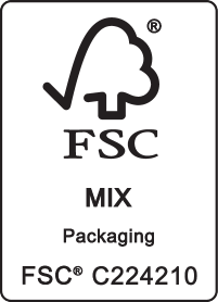 Sertifikavimo antspaudas su tekstu FSC MIX Packaging FSC® C224210.