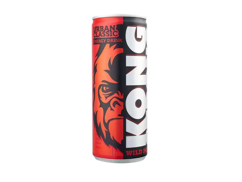 Energinis gėrimas KONG STRONG Urban Classic raudonos ir juodos spalvos skardinėje su gorila