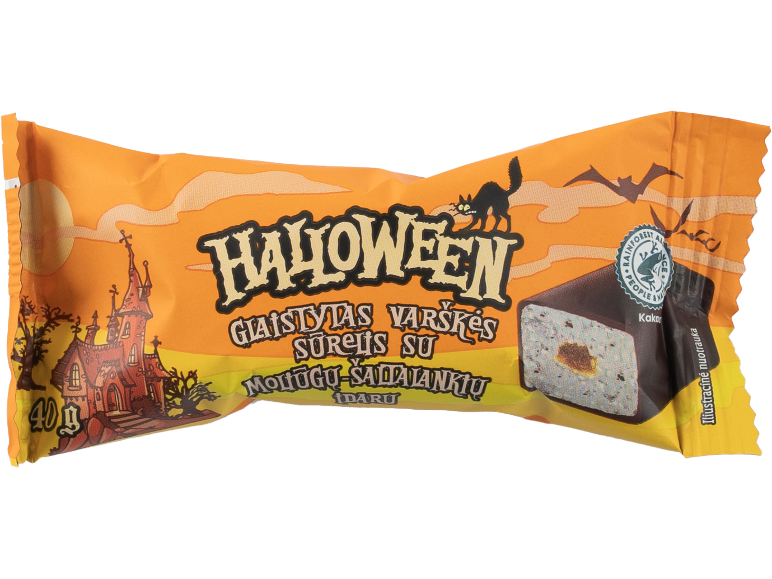 Glaistytas varškės sūrelis 'Halloween' su moliūgų ir šaltalankių įdaru, 40 g