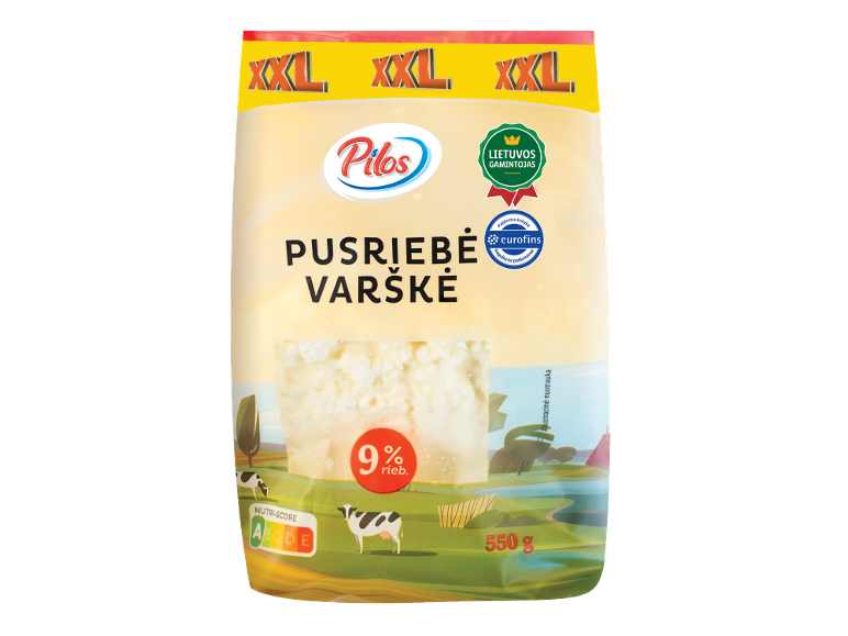 Pilos pusriebė varškė, 9% riebumo, 550 g pakuotėje