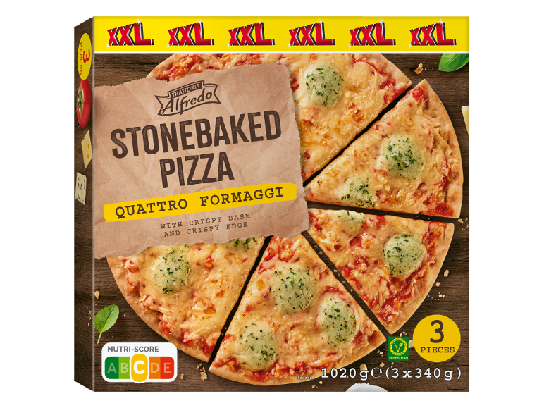 Akmeninė pica Quattro Formaggi, XXL, 3 vnt., 1020g (3x340g), Nutri-Score A
