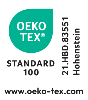 STANDARD 100 sertifikatas, numeris 21.HBD.83551 Hohenstein, www.oeko-tex.com