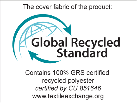 Global Recycled Standard etiketė: Sudėtyje yra 100% GRS sertifikuoto perdirbto poliesterio, CU 851646.