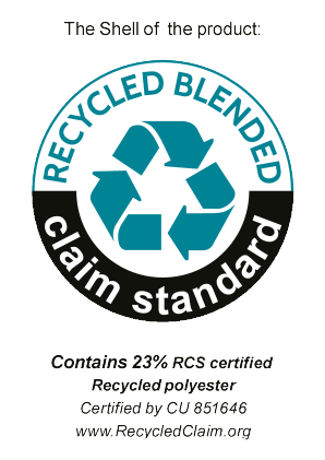 Recycled Blended Claim Standard antspaudas: Sudėtyje yra 23% RCS sertifikuoto perdirbto poliesterio.