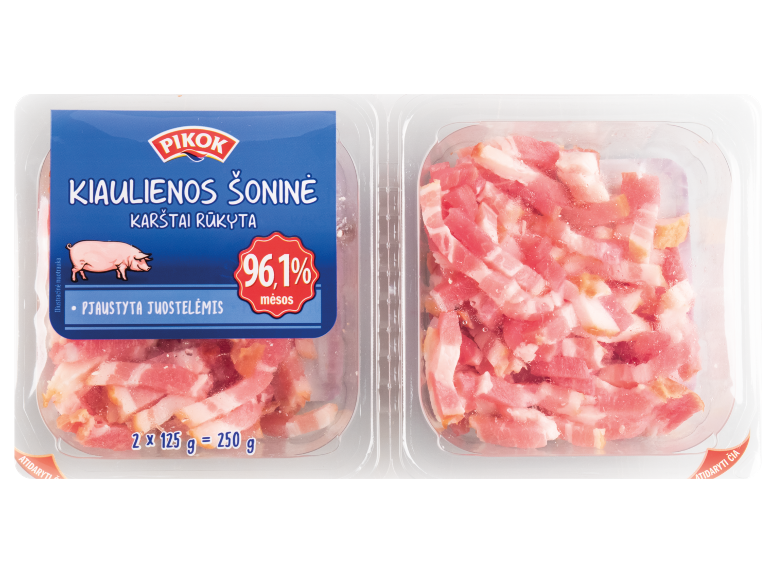 'Pikok' karštai rūkyta kiaulienos šoninė, pjaustyta juostelėmis, 250 g