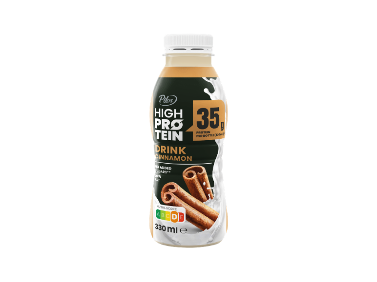 Butelis cinamono skonio baltymų gėrimo, 35g baltymų, 330ml, Nutri-Score B.