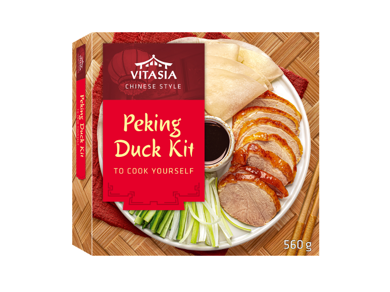 Pekino anties rinkinys su blynais, padažu, daržovėmis ir 560 g mėsos, kiniško stiliaus.