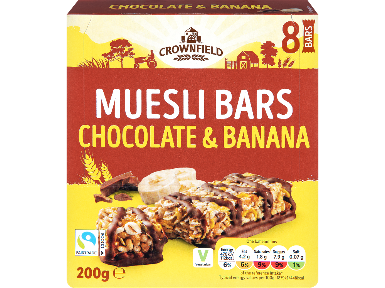 'Crownfield' javainių batonėliai su šokoladu ir bananais, 8 vnt.