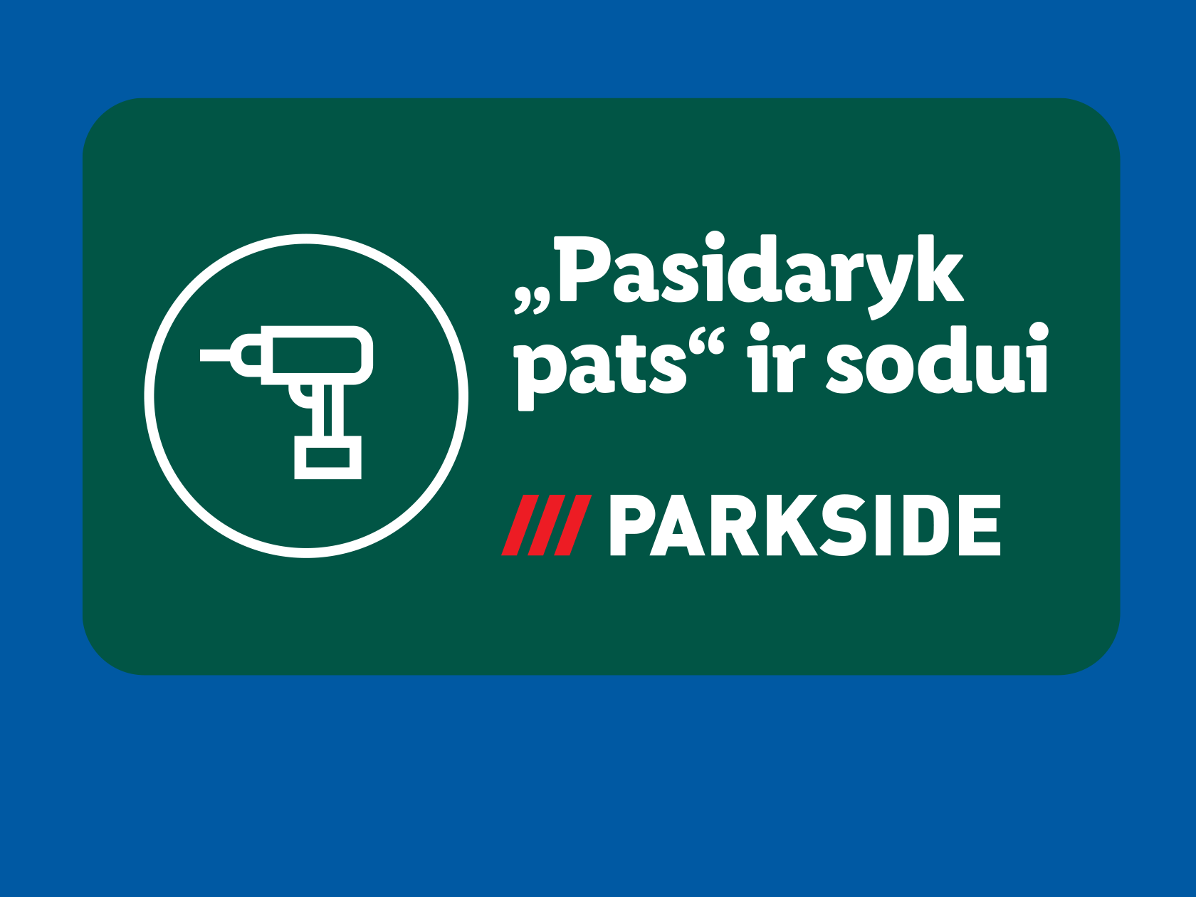 „Pasidaryk pats“ įrankiai ir sodo prekės, su grąžto ikona.
