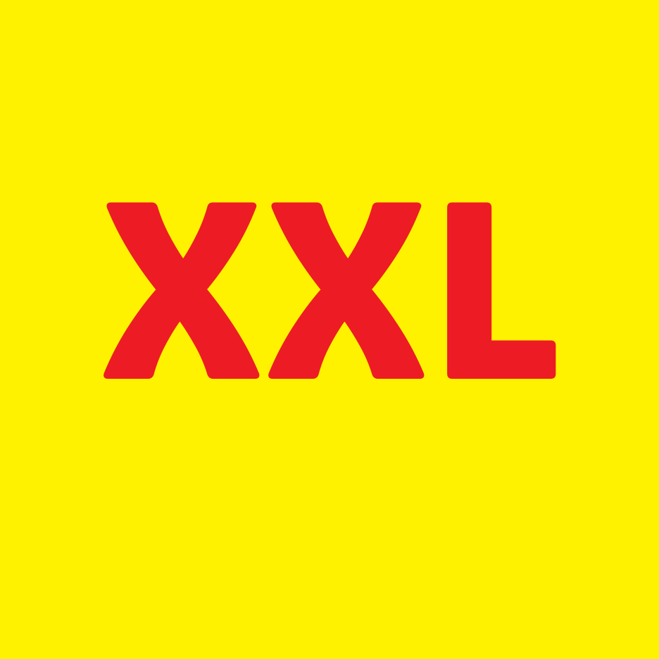 Raudonas užrašas „XXL“ geltoname fone.
