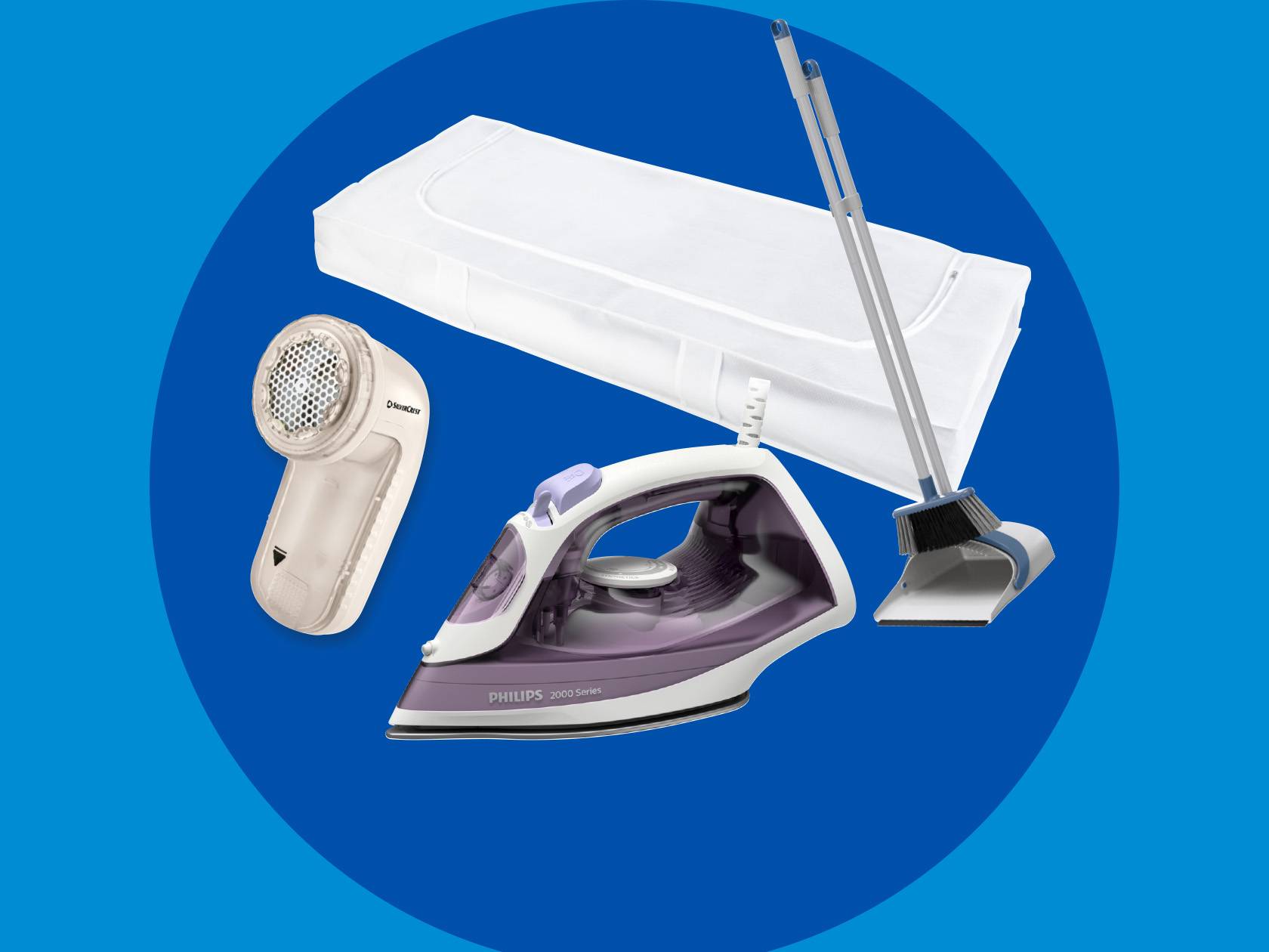 Philips lygintuvas, pūkų surinkėjas, šluota su semtuvu ir daiktadėžė.