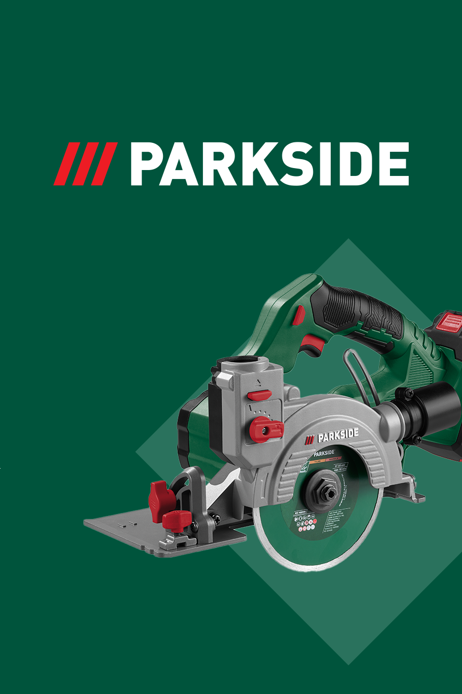 Žalias kampinis šlifuoklis su pjovimo disku ant tamsiai žalio fono.