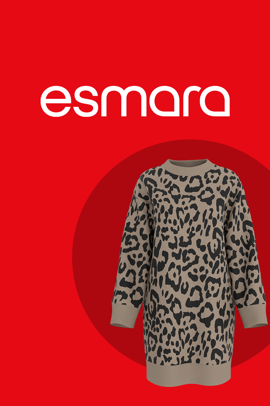 Megzta suknelė su leopardo raštu raudoname fone