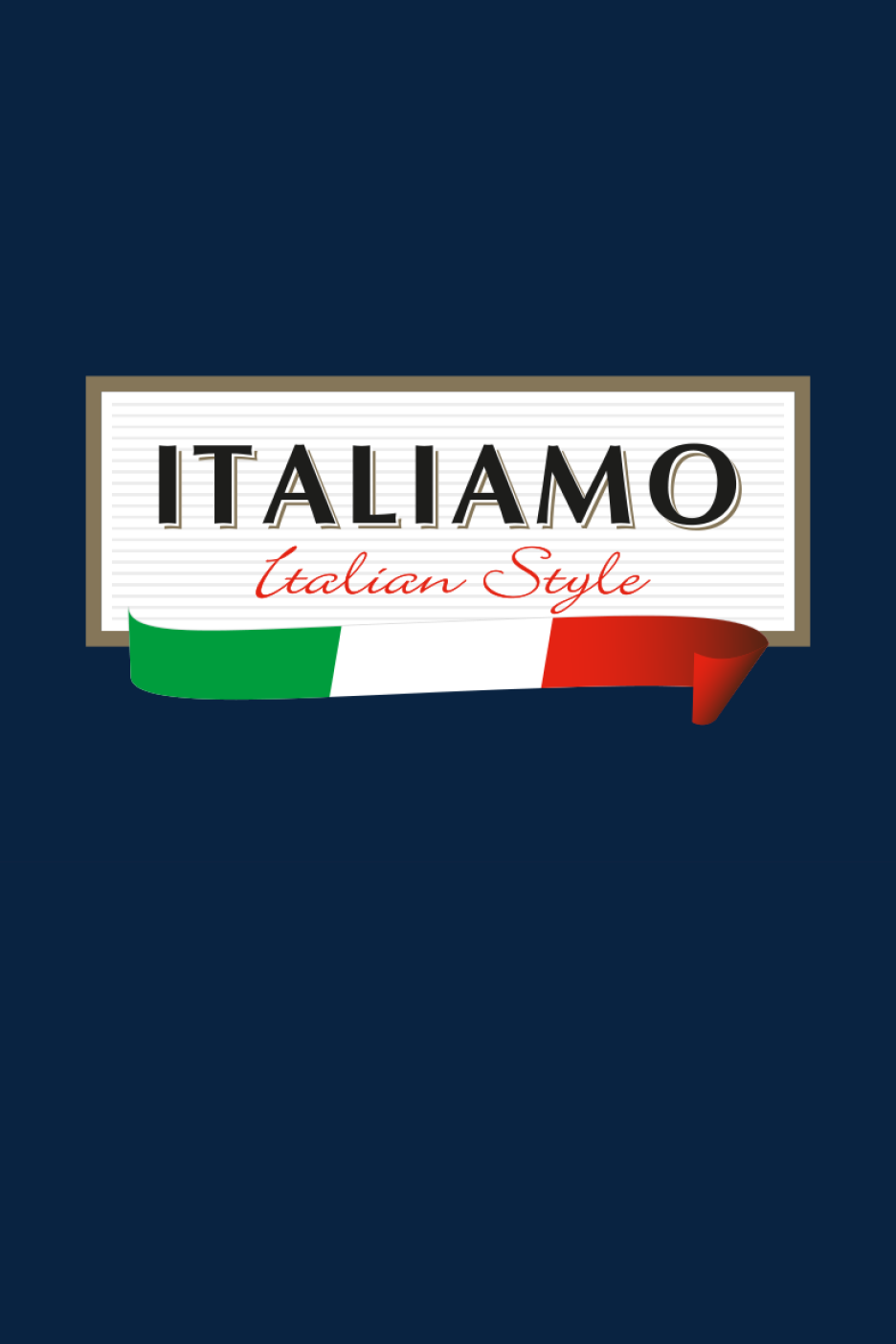 Italiamo prekės ženklo logotipas su Italijos vėliavos juosta.