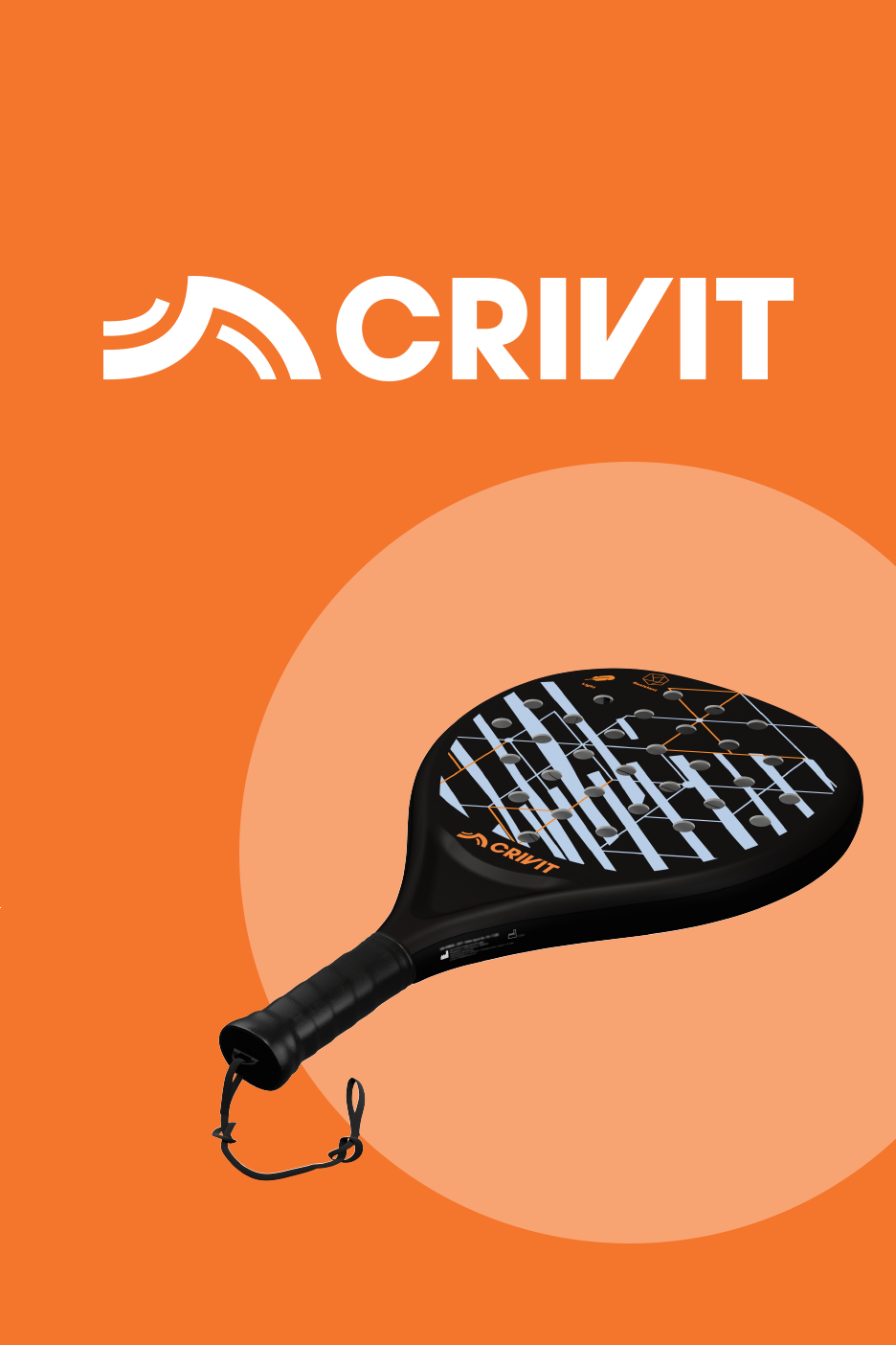 Juodas padelio teniso raketės su oranžiniu fonu ir baltu logotipu