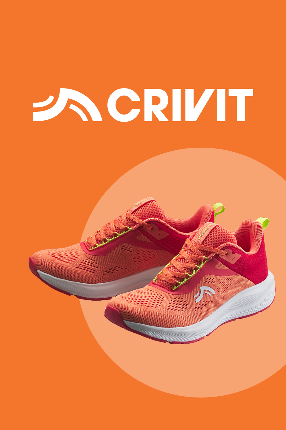 Oranžinės spalvos bėgimo bateliai su baltu padu ir ryškiai rožinėmis detalėmis.