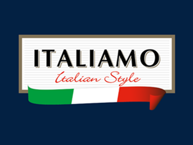 ITALIAMO prekės ženklo logotipas su itališka vėliava.