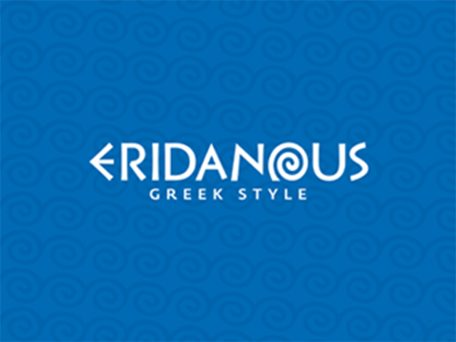 „Eridanus“ prekės ženklo logotipas, kuriame vaizduojamas graikiško stiliaus dizainas.