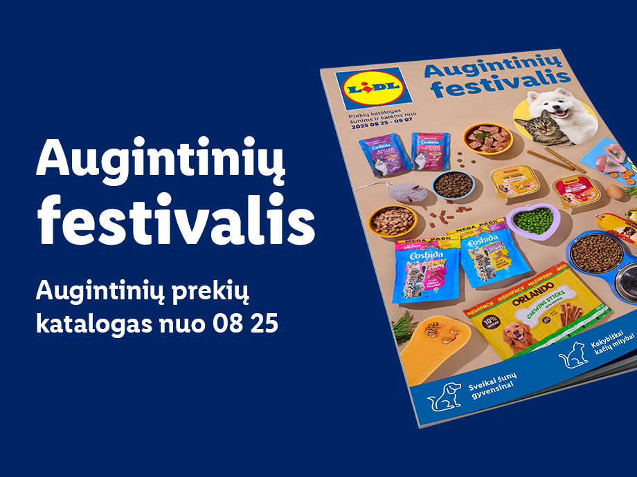 Lidl gyvūnų prekių katalogas „Augintinių festivalis“ su šunų ir kačių maistu bei skanėstais.