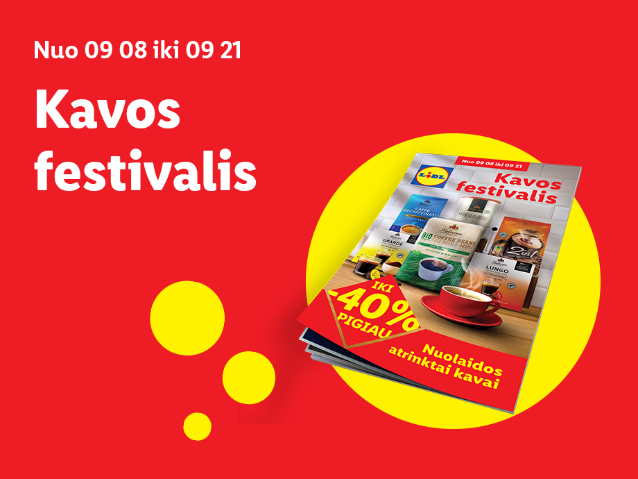 Lidl kavos festivalio reklama su nuolaidomis kavai, galiojančiomis nuo rugsėjo 8 iki 21 d.